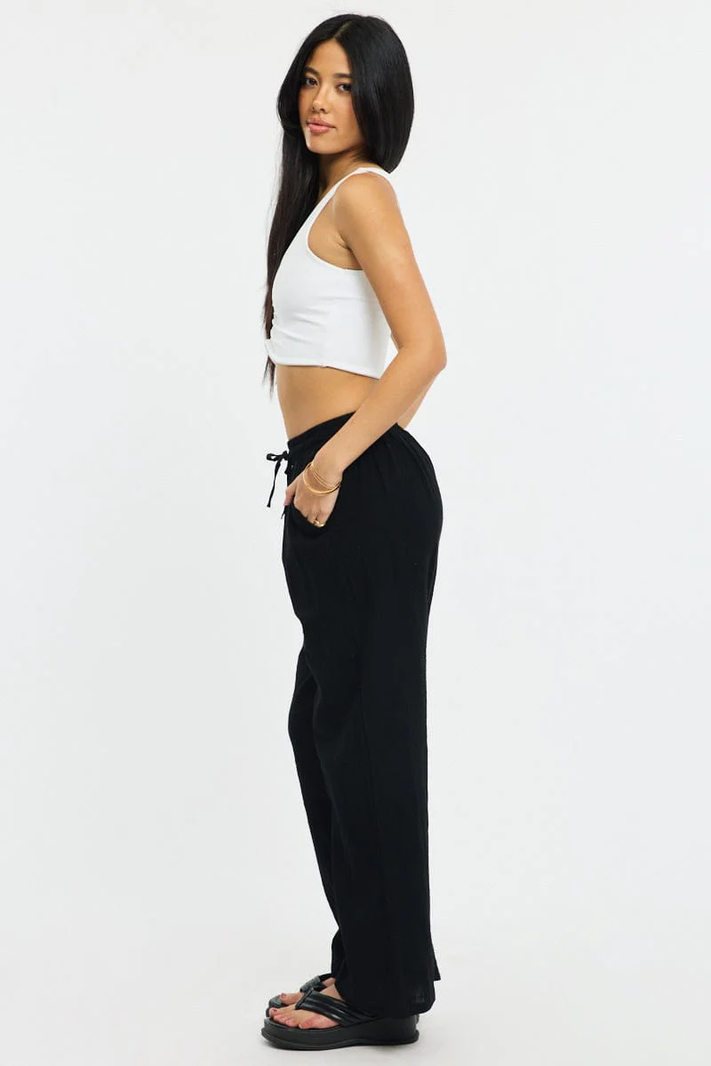 Black Wide Leg Pants Elasticated Waist - Image 6