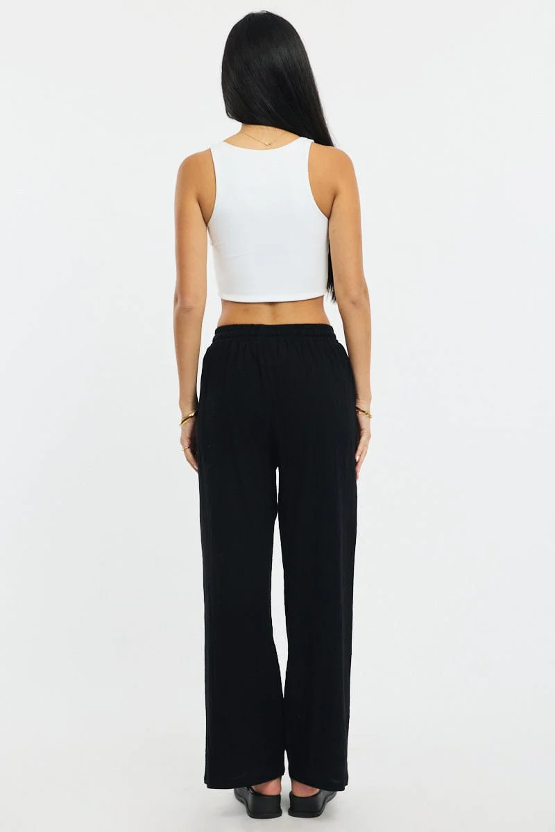 Black Wide Leg Pants Elasticated Waist - Image 7