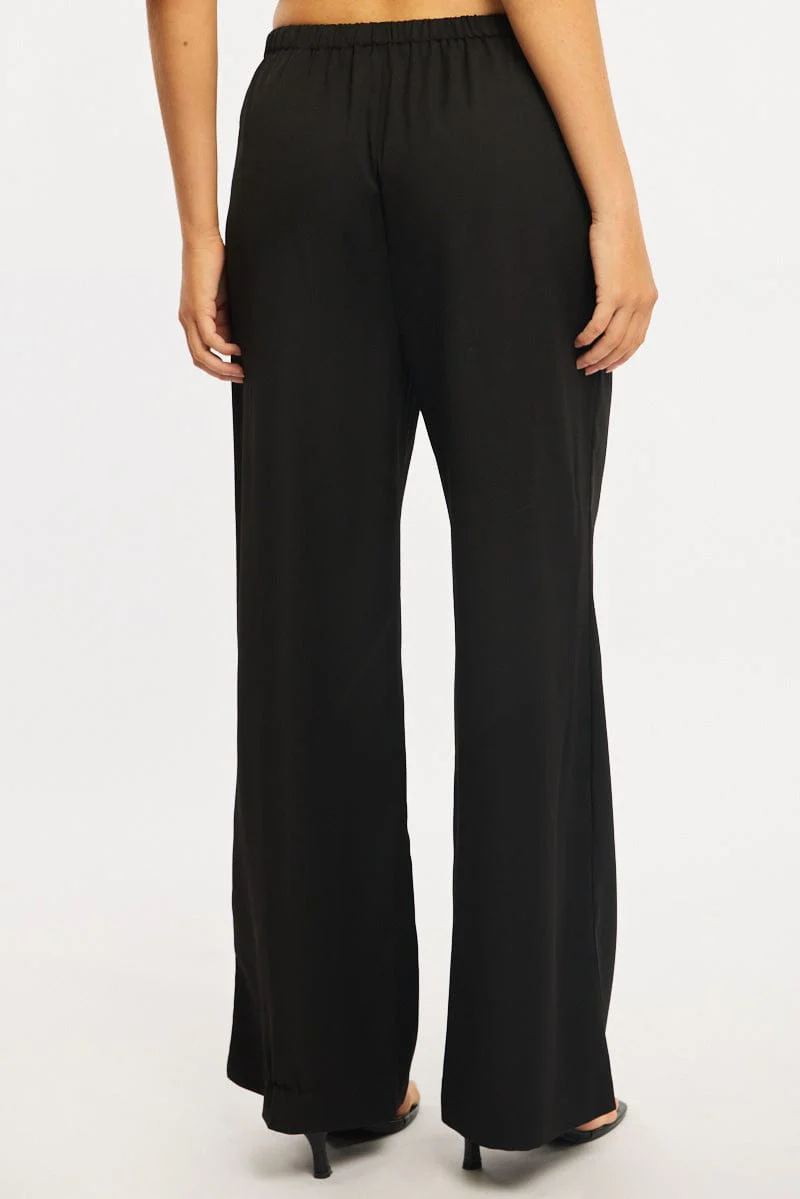 Black Wide Leg Pants Elasticated Waist - Image 4