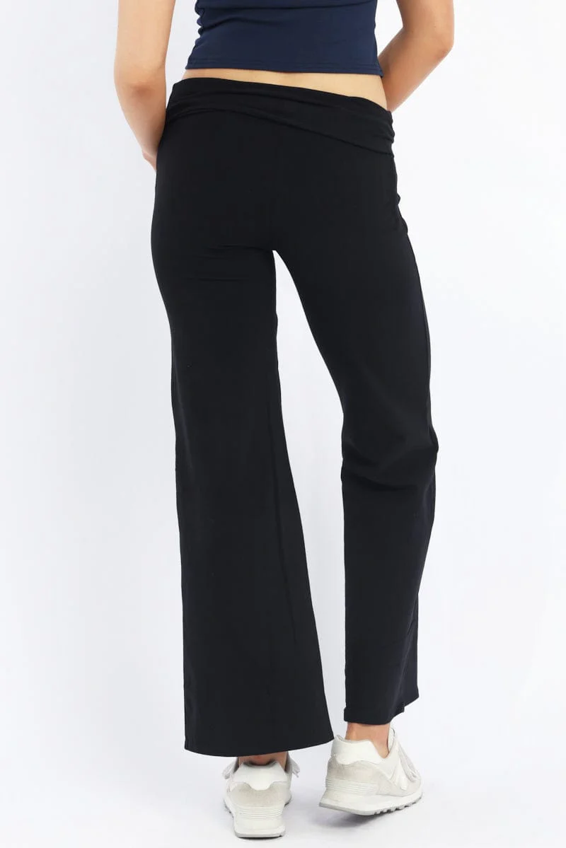 Black Wide Leg Pants Folded Waist Jersey - Image 4