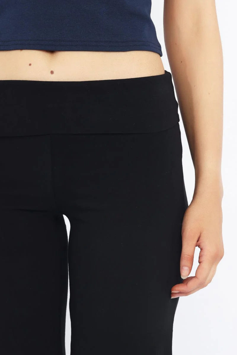 Black Wide Leg Pants Folded Waist Jersey - Image 5