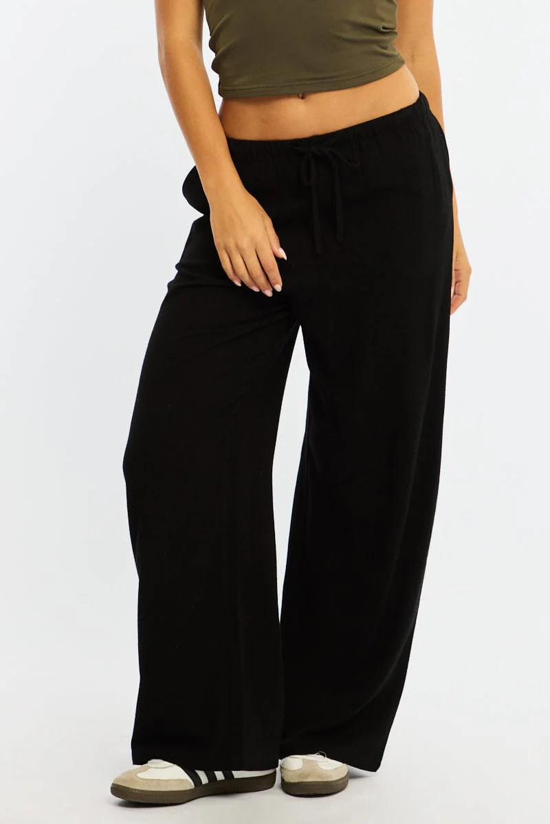 Black Wide Leg Pants Linen Blend - Image 2