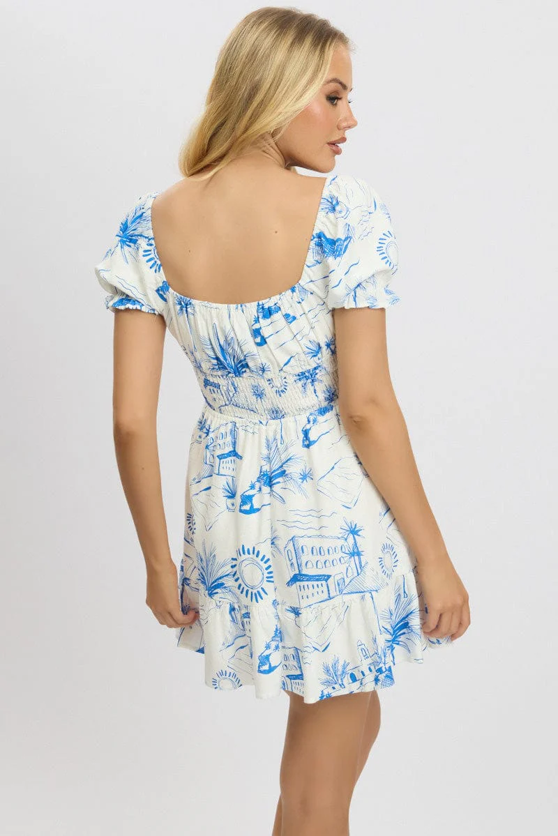 Blue Abstract Fit And Flare Dress Mini - Image 5