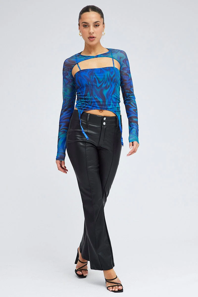Blue Abstract Garter Corset Shrug Long Sleeve Mesh - Image 2