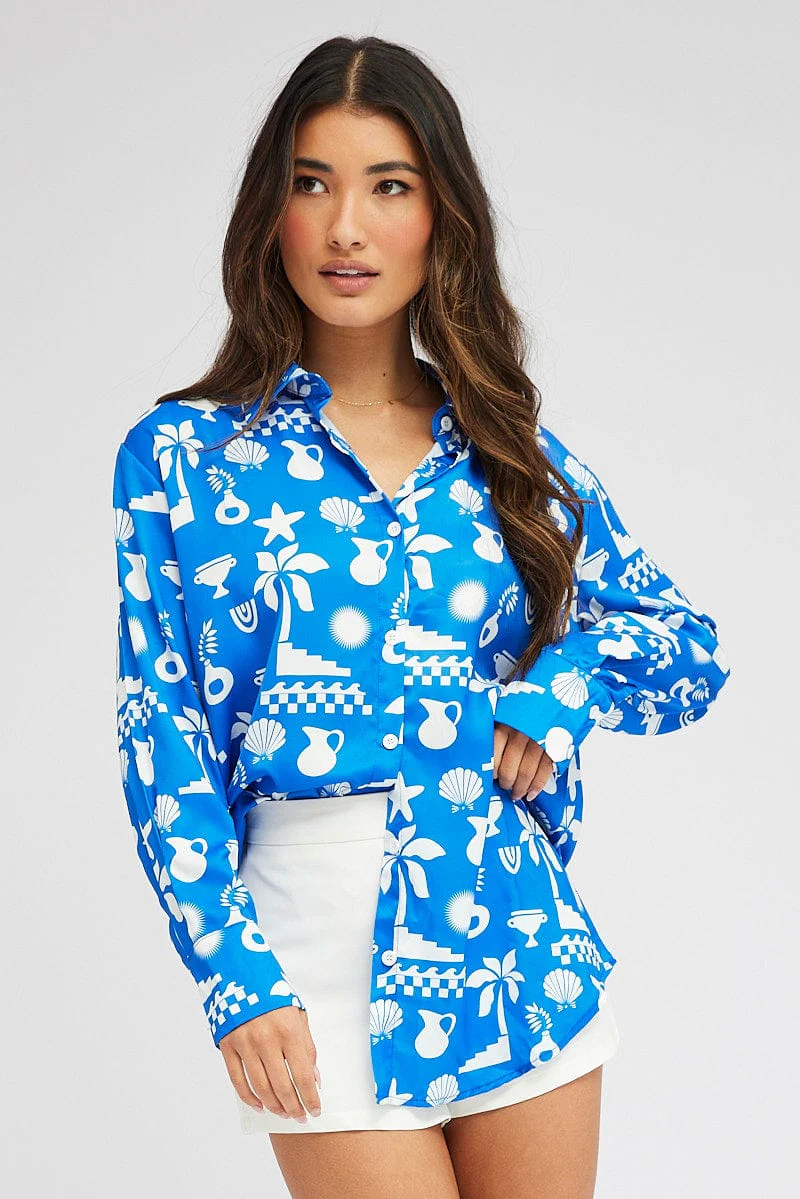 Blue Abstract Shirt Long Sleeve - Image 3