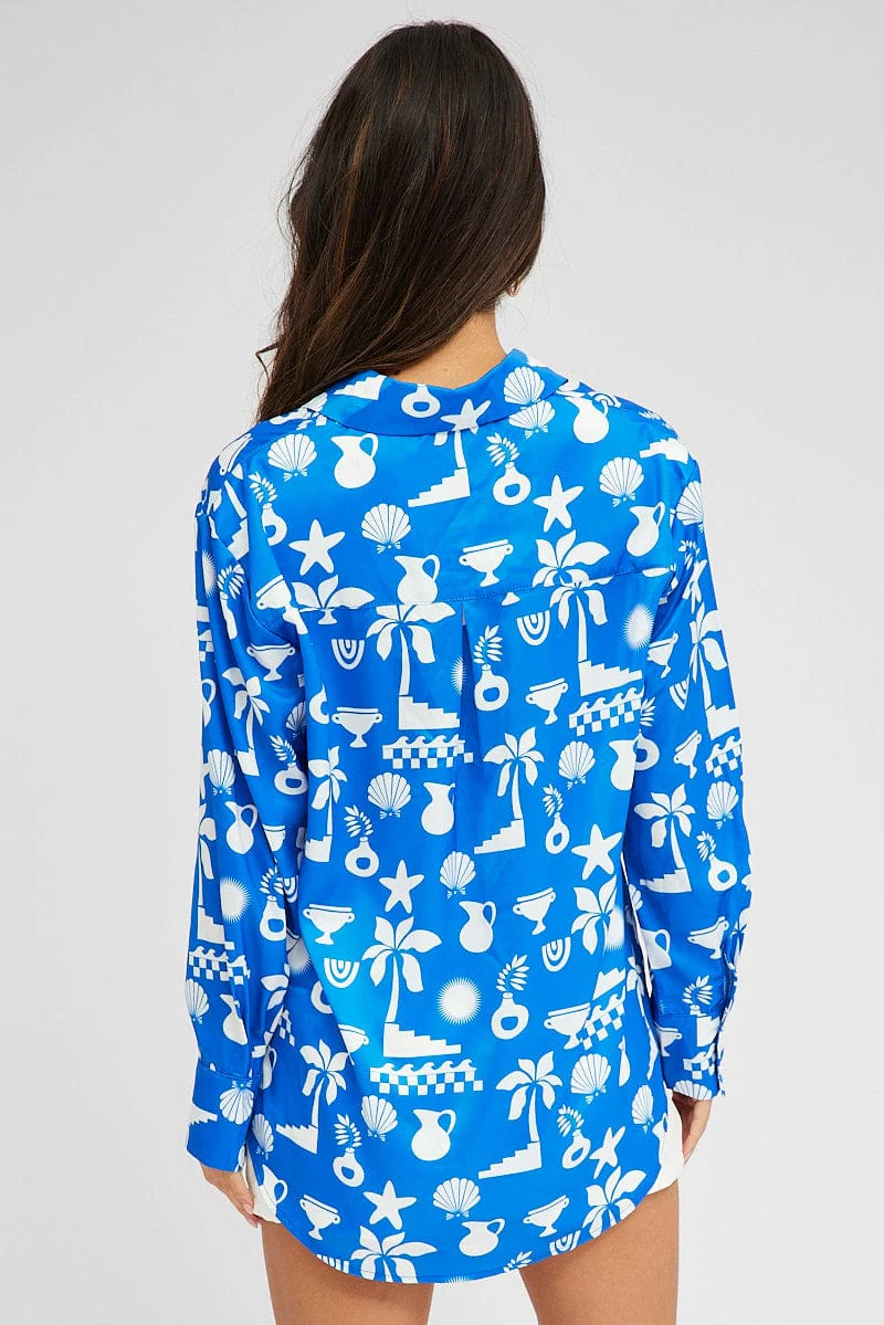 Blue Abstract Shirt Long Sleeve - Image 5