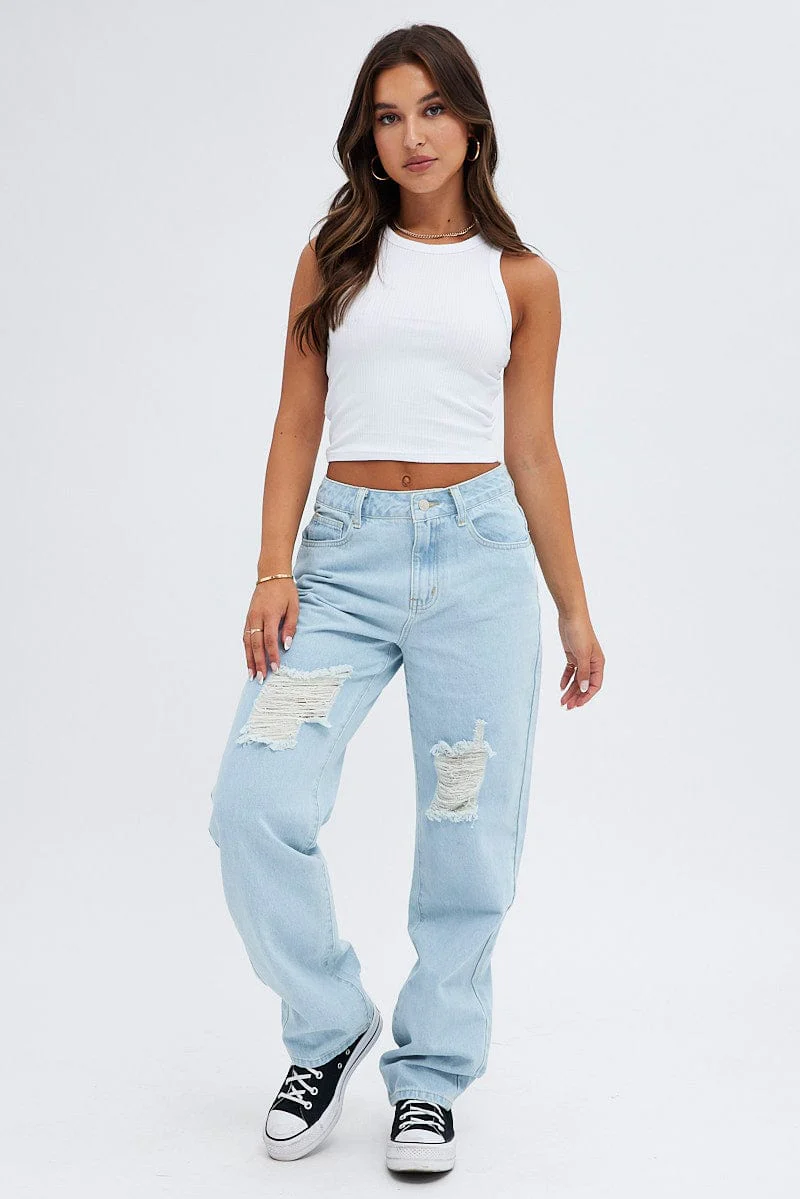 Blue Baggy Denim Jeans Mid rise - Image 3