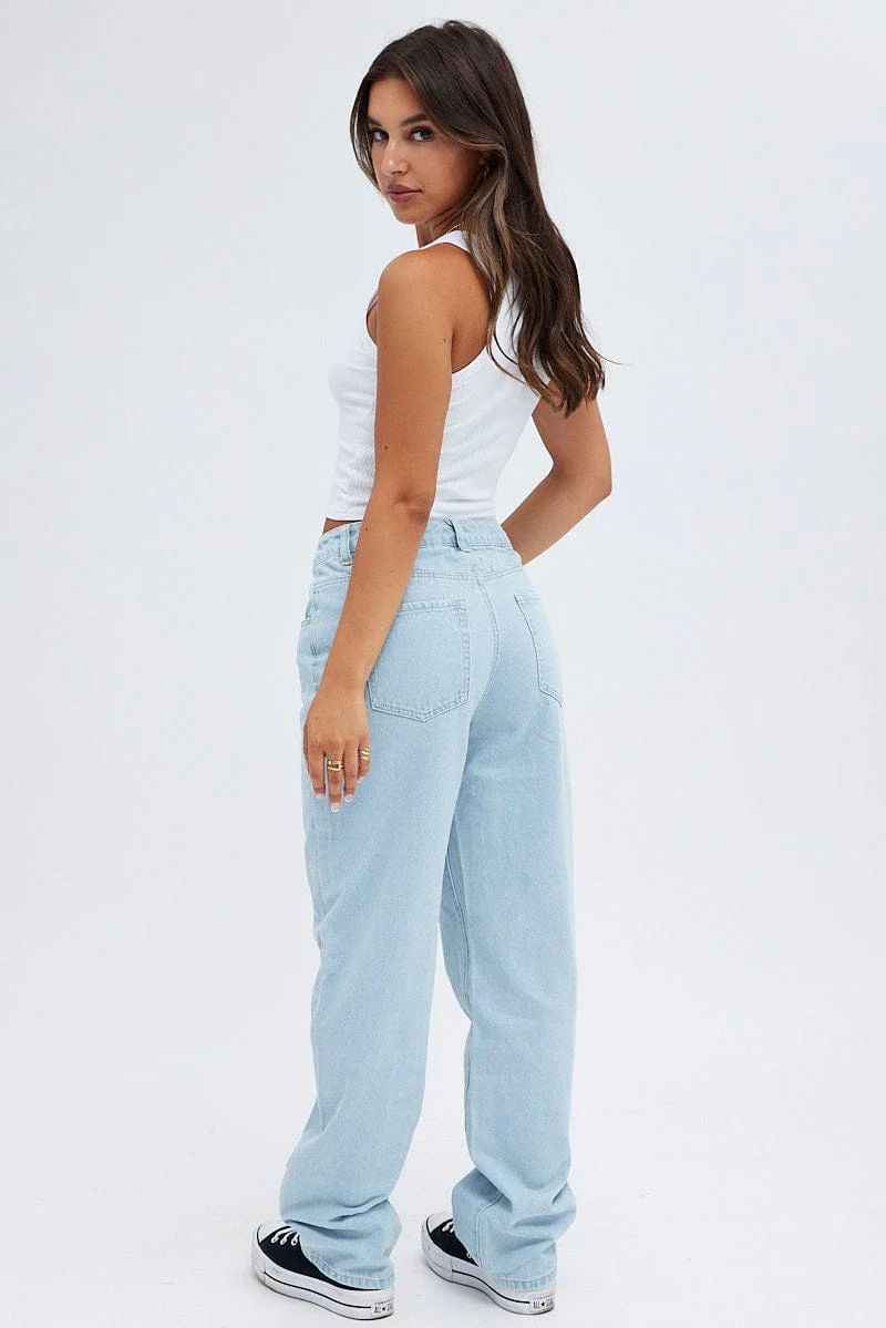 Blue Baggy Denim Jeans Mid rise - Image 5
