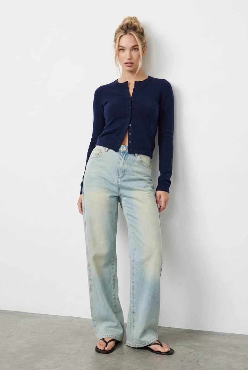 Blue Button Down Fitted Cardigan