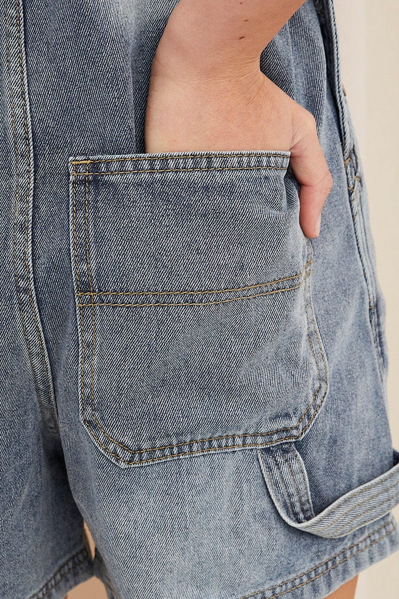 Blue Carpenter Overall Shorts Denim - Image 6