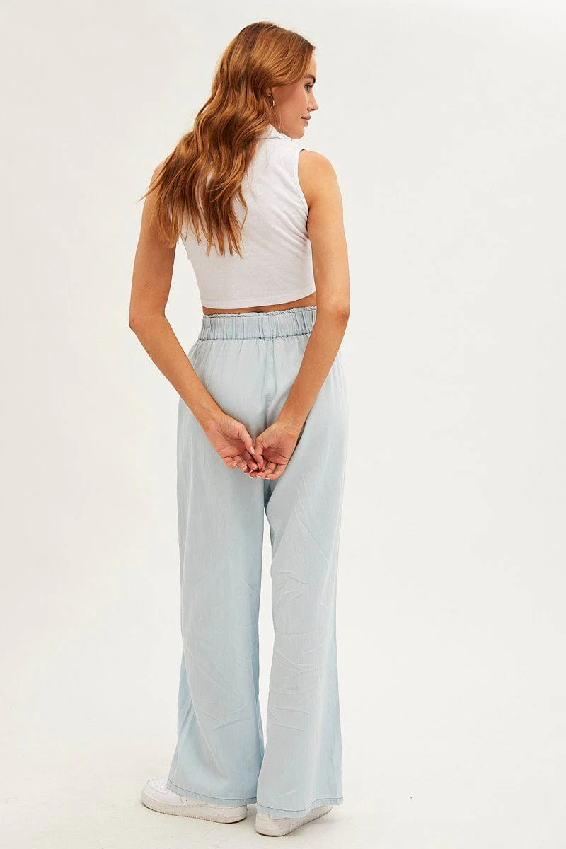 Blue Chambray Pant Tie Front Wide Leg - Image 5