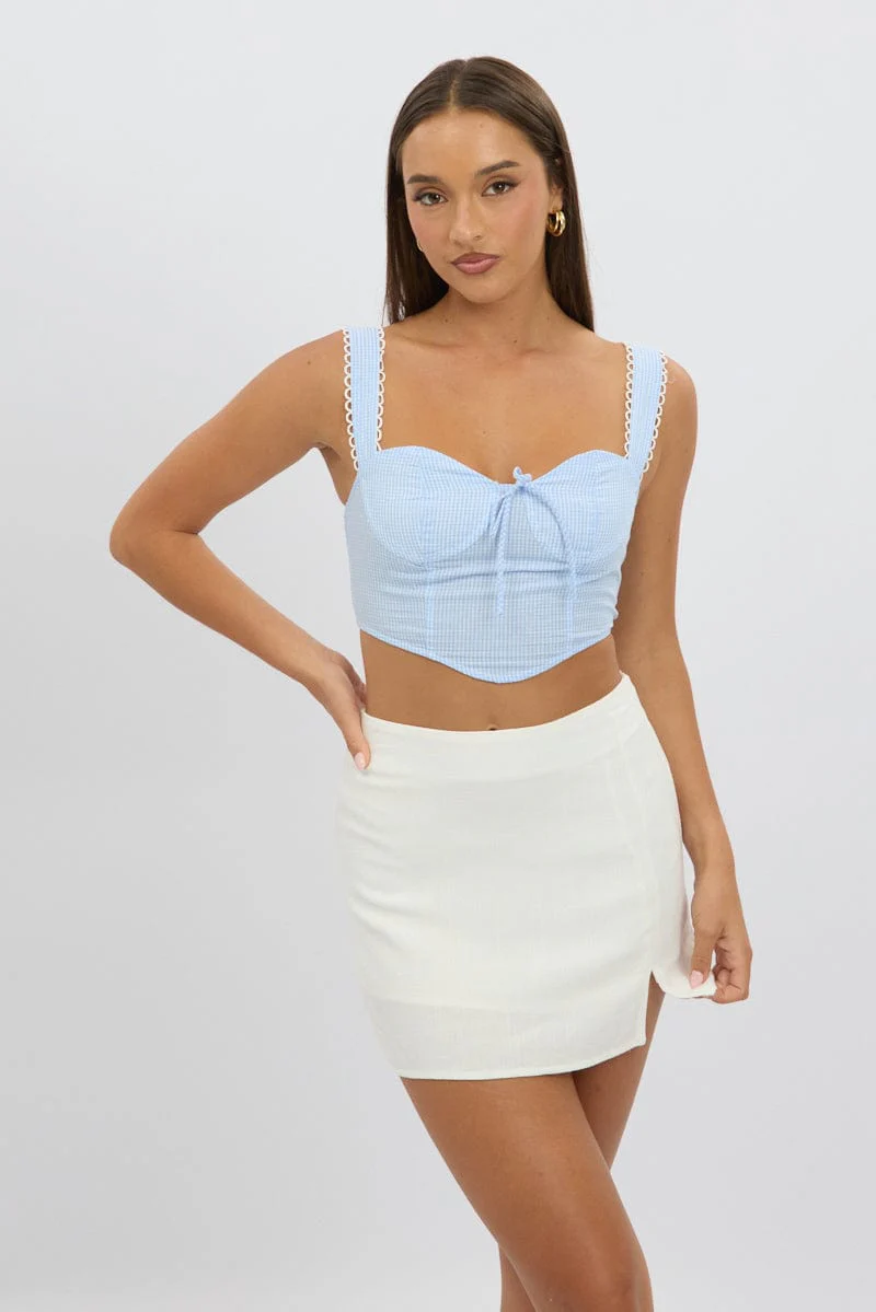 Blue Check Crop Top Sleeveless Corset - Image 3