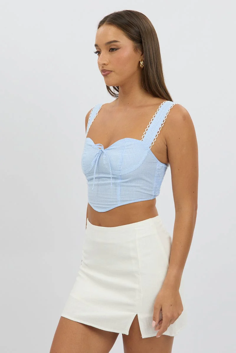 Blue Check Crop Top Sleeveless Corset - Image 4