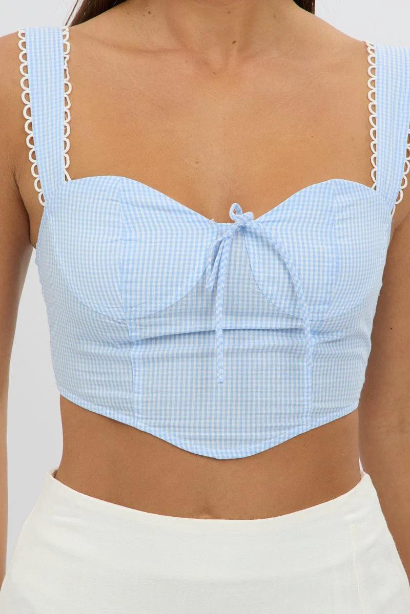 Blue Check Crop Top Sleeveless Corset - Image 6