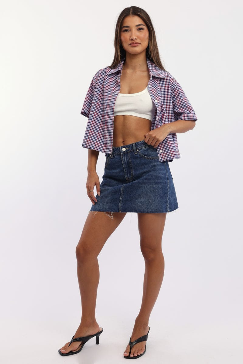 Blue Check Relaxed Shirt Short Sleeve Collared - Image 3