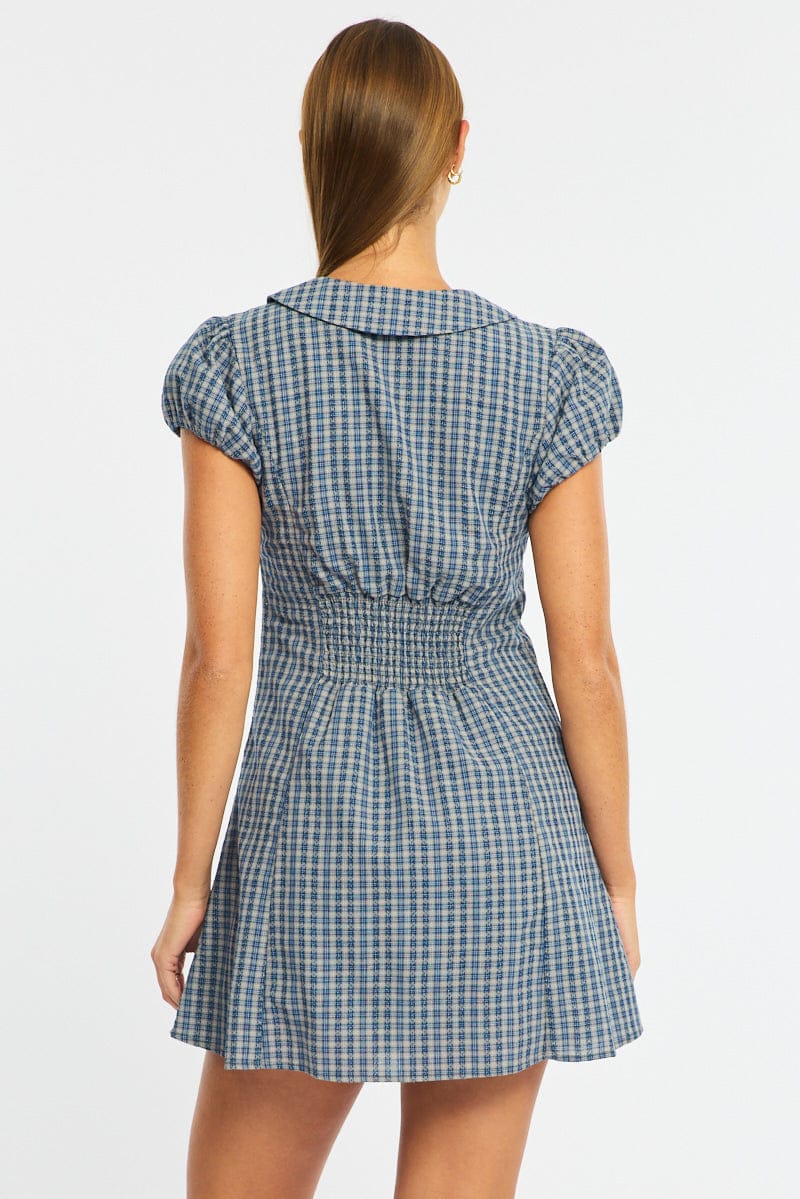 Blue Check Shirts Dress Collared Mini - Image 5