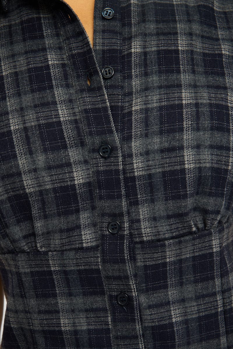 Blue Check Short Sleeve Fitted Check Shirt - Image 5