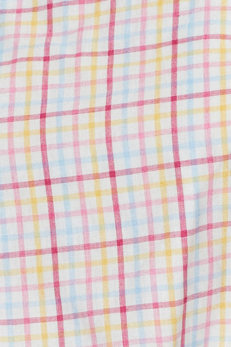 Blue Check Singlet Top Square Neck Linen - Image 6
