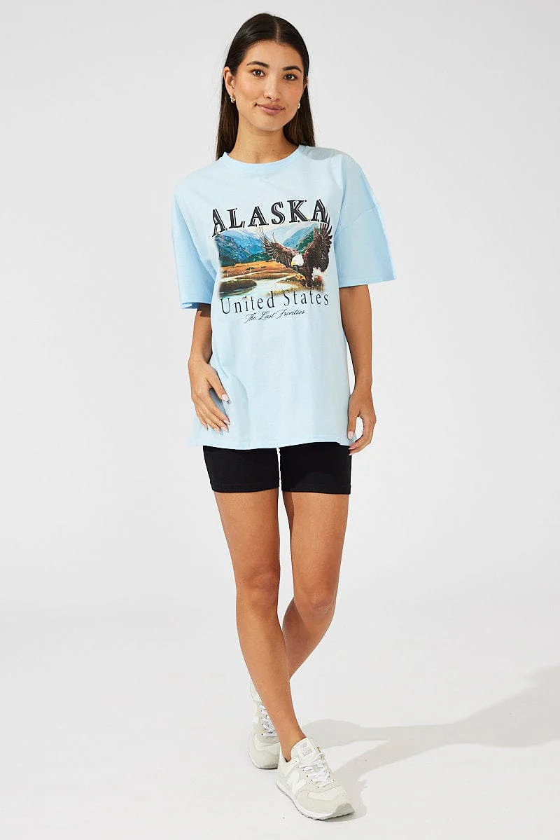 Blue Eagle Graphic Oversized T-shirt Short Sleeve Tee - Image 2