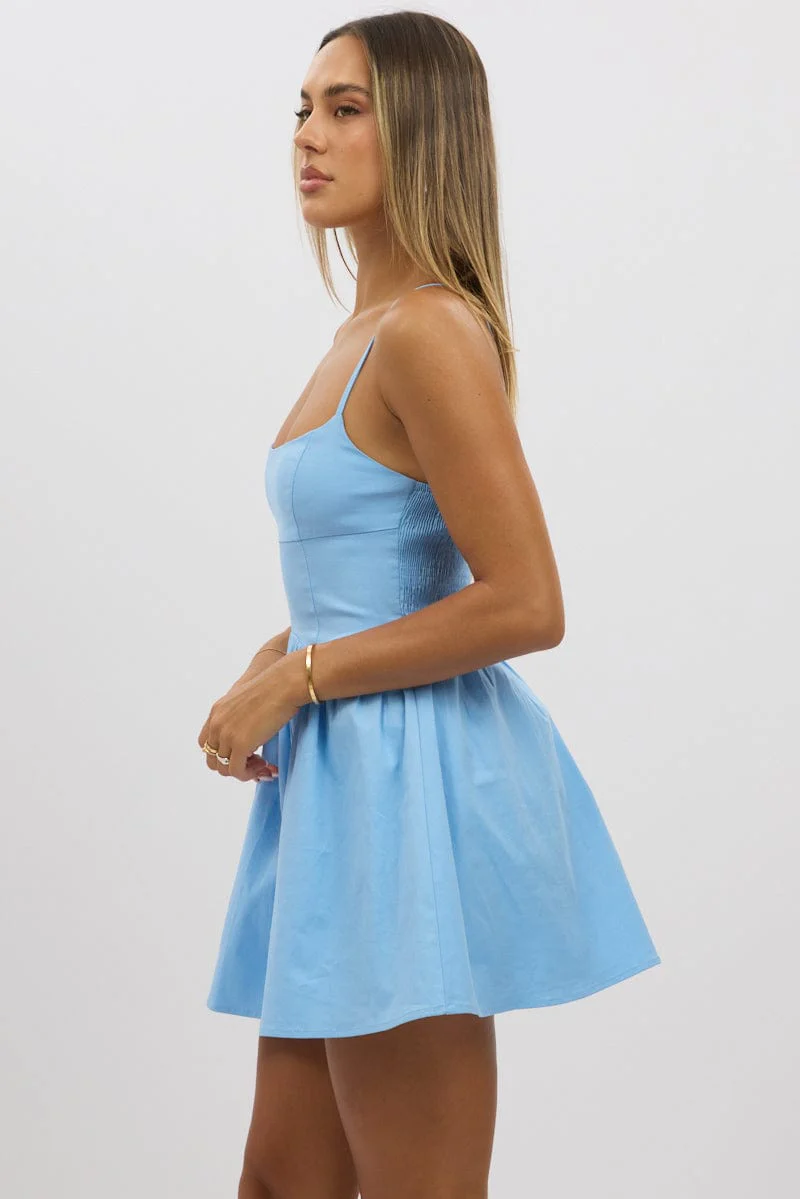 Blue Fit And Flare Dress Mini - Image 4