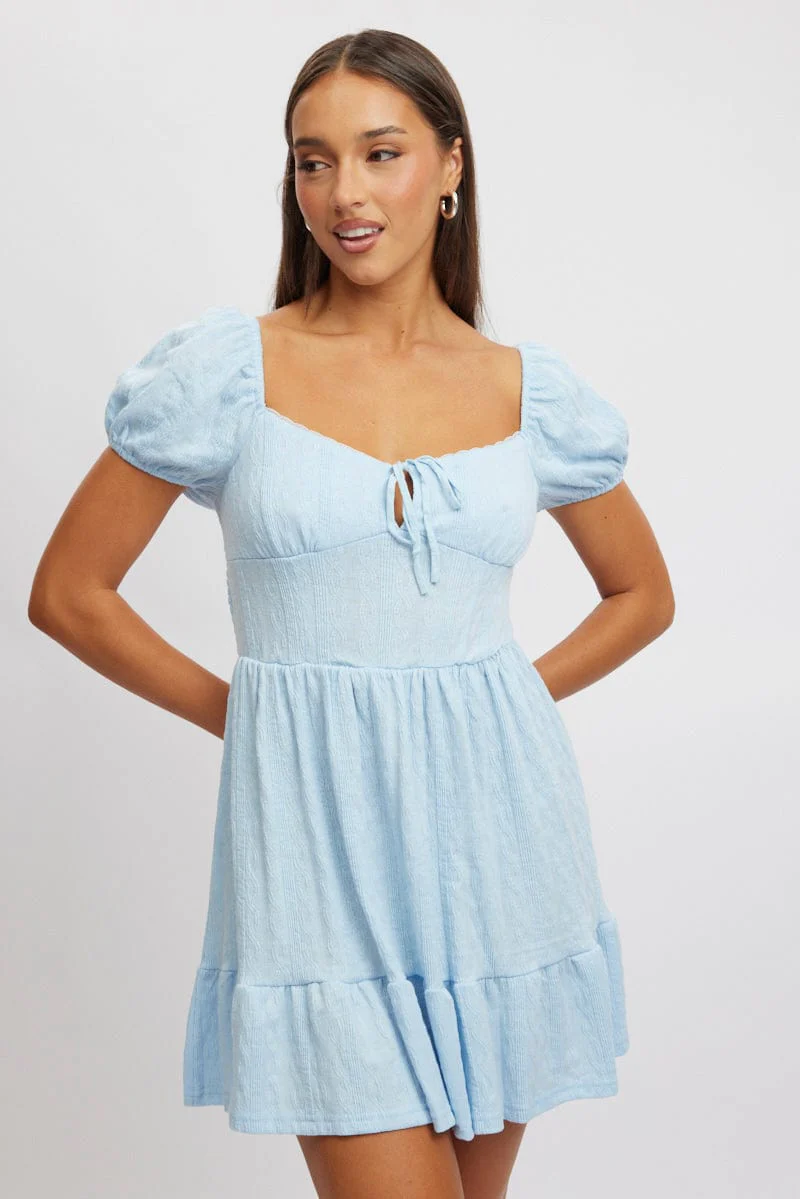 Blue Fit And Flare Dress Mini Lace - Image 3