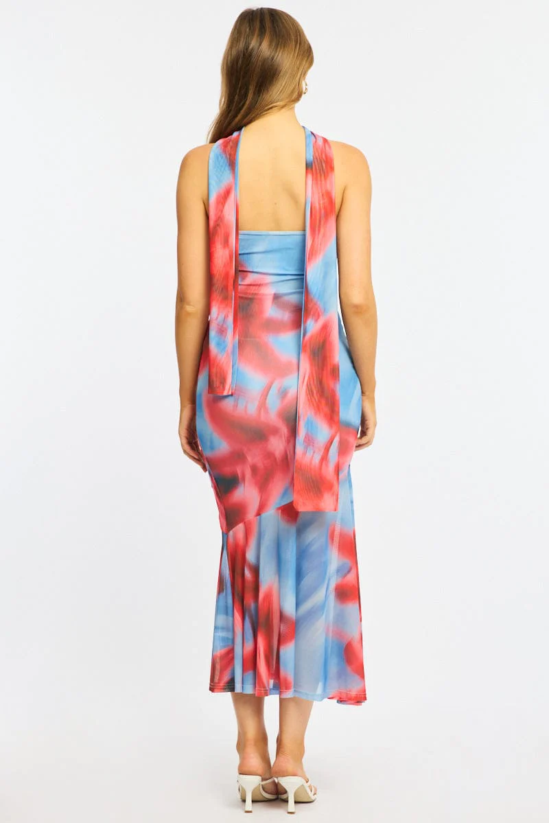 Blue Floral Strapless Maxi Dress - Image 5