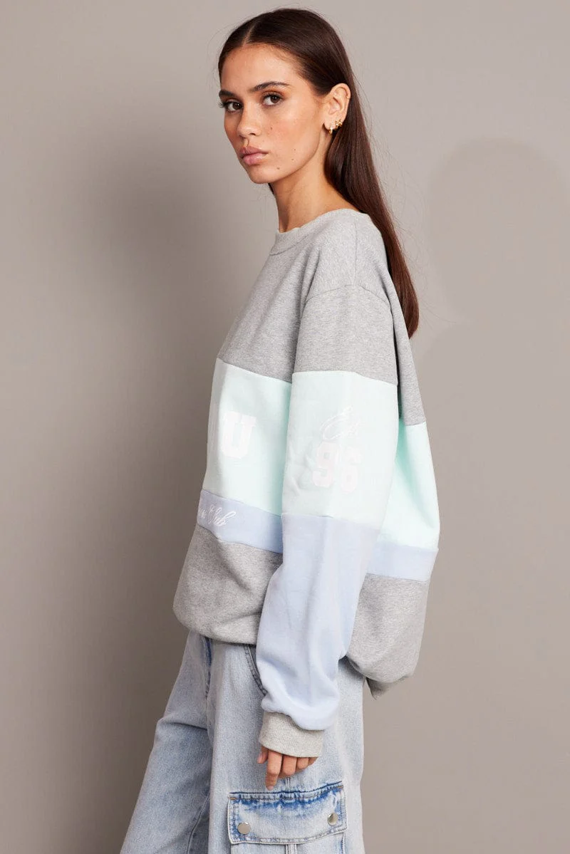 Blue Graphic Sweater Long Sleeve - Image 4