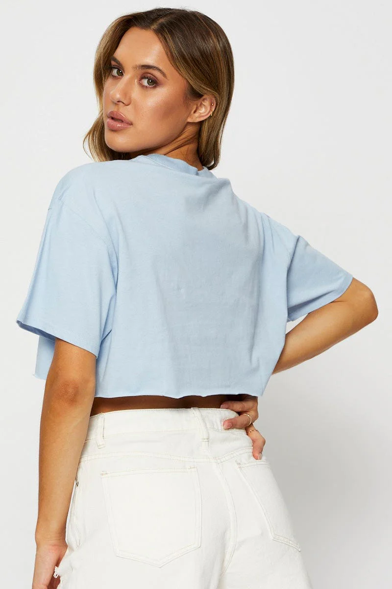 Blue Graphic T Shirt Short Sleeve Crop - Image 5