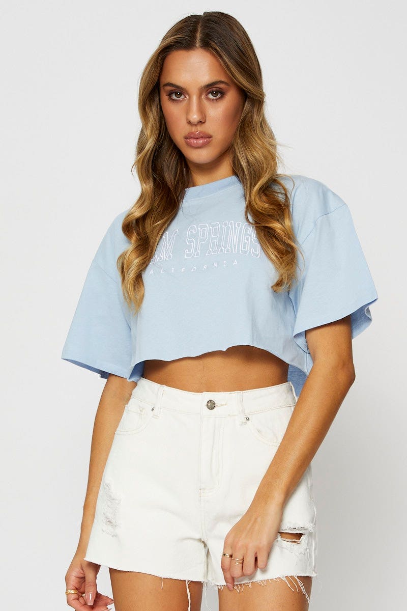 Blue Graphic T Shirt Short Sleeve Crop - Image 9