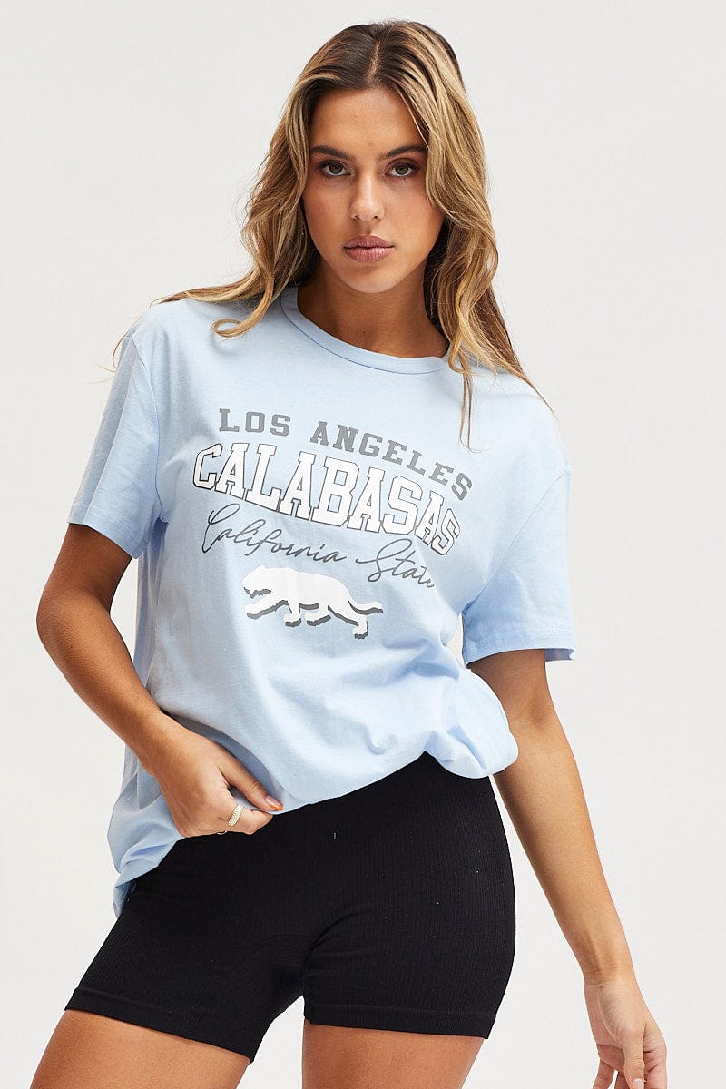 Blue Graphic T-Shirt Short Sleeve