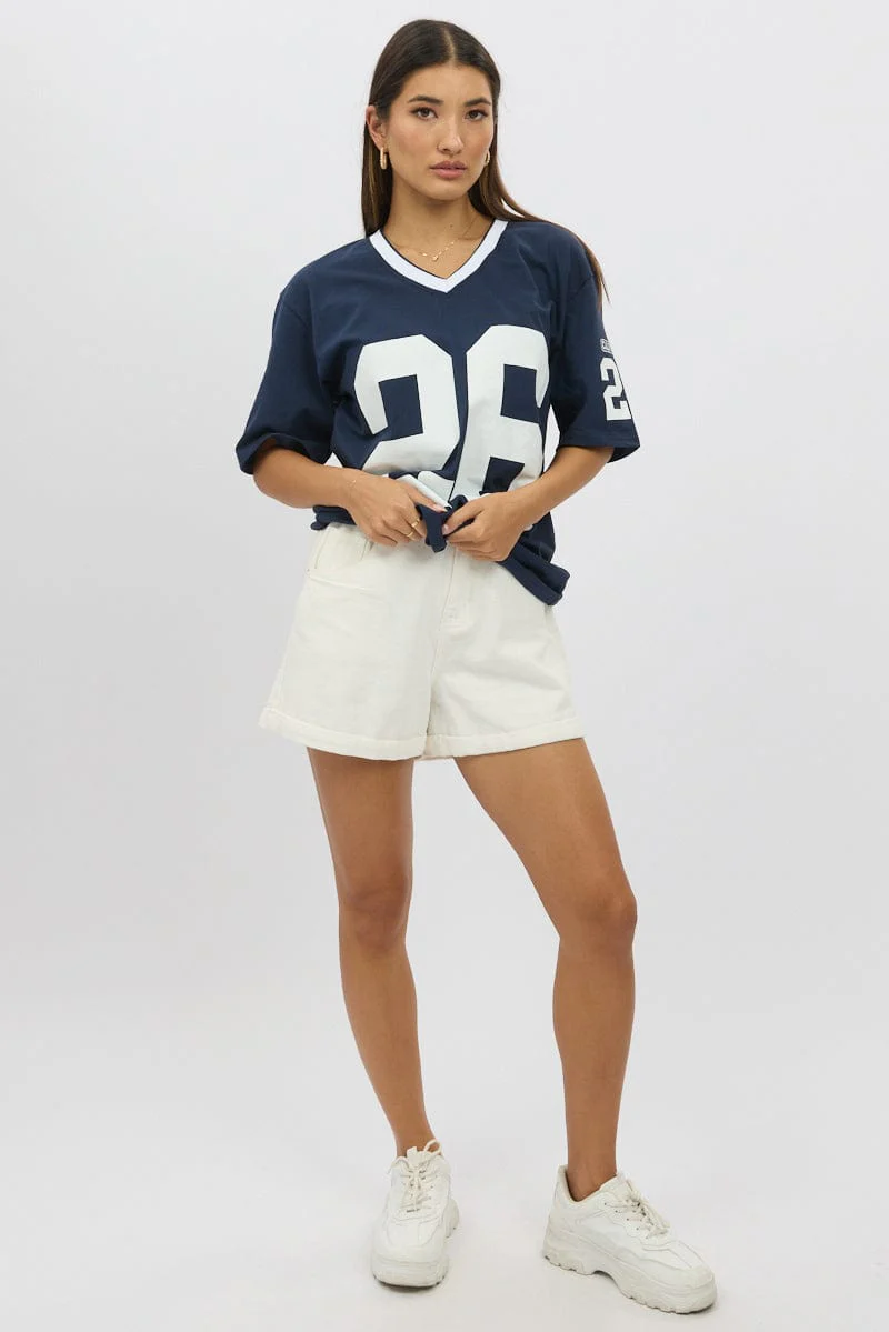 Blue Graphic Tee V Neck Short Sleeve - Image 2