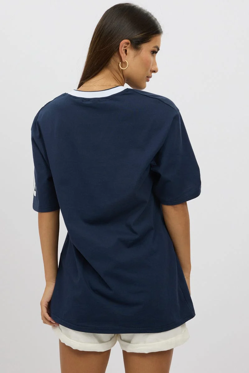 Blue Graphic Tee V Neck Short Sleeve - Image 5