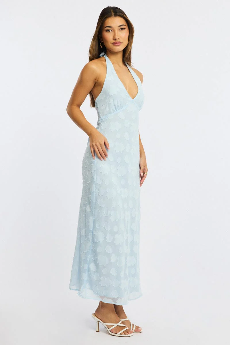 Blue Halter Neck Midi Dress - Image 3