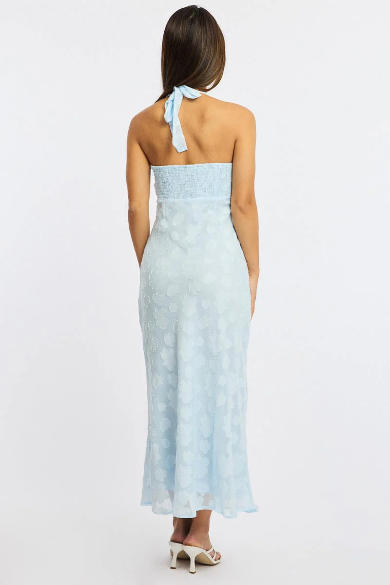 Blue Halter Neck Midi Dress - Image 4