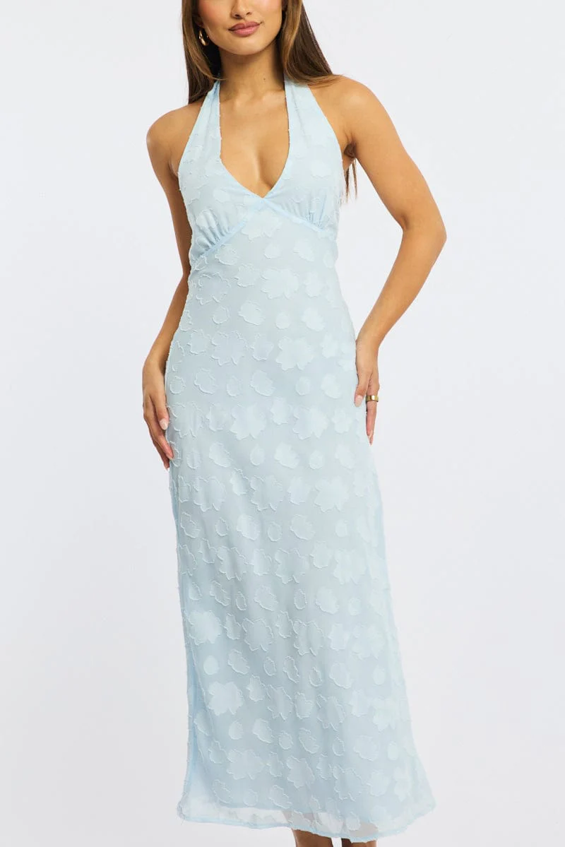 Blue Halter Neck Midi Dress - Image 5