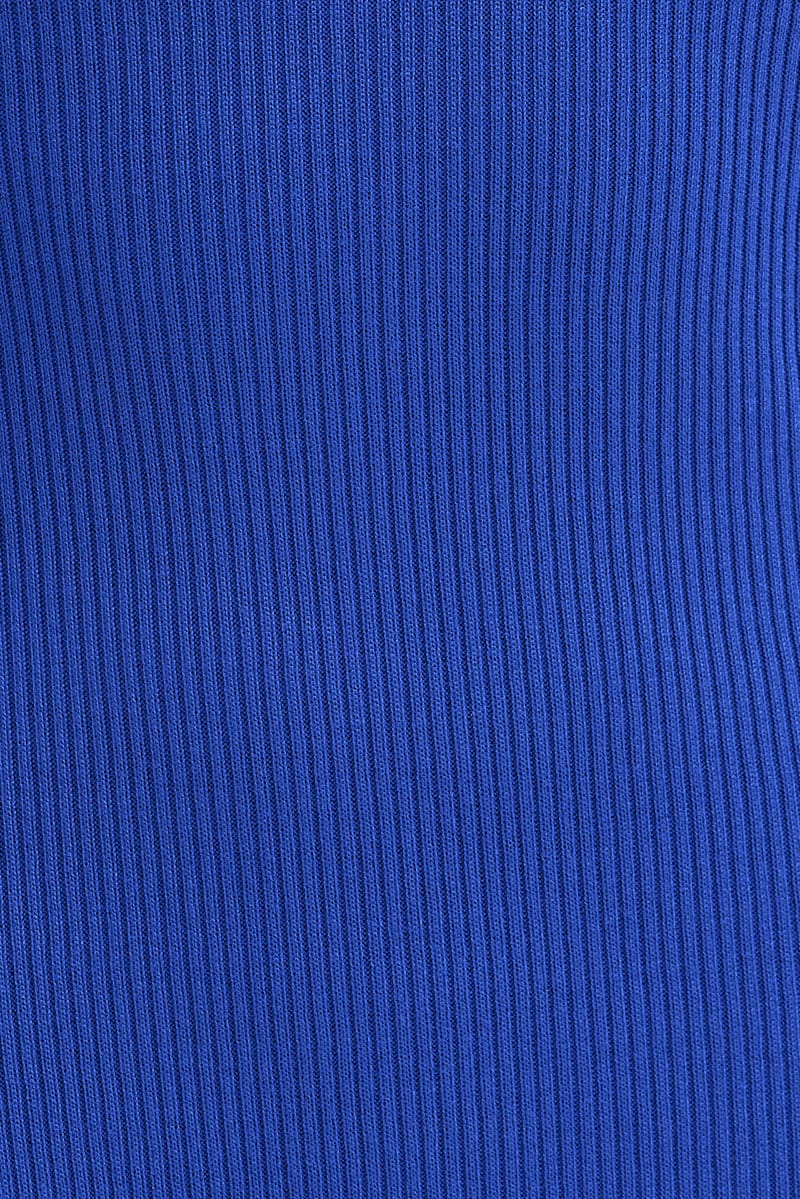 Blue Knit Dress Long Sleeve High Neck Cut Out - Image 6