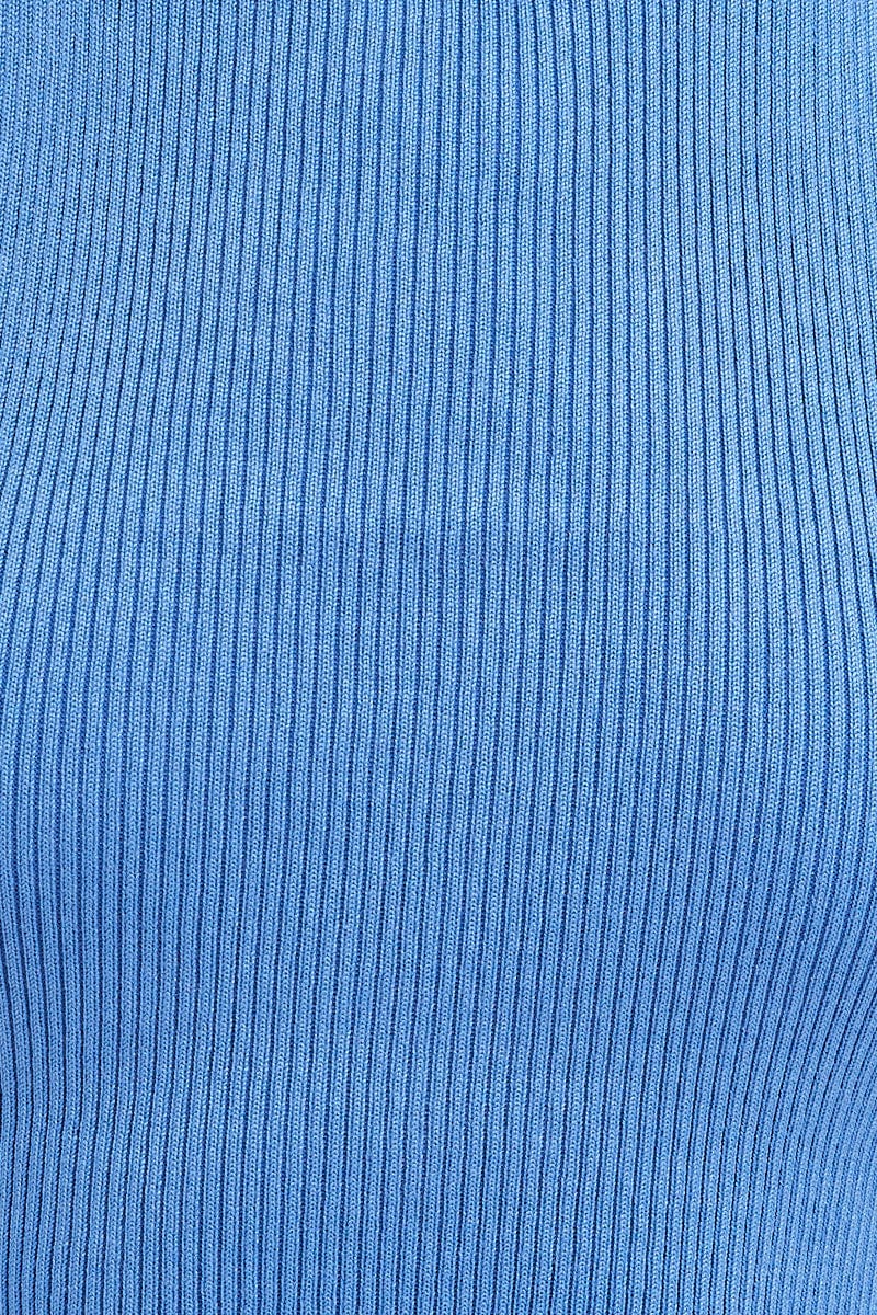 Blue Knit Top Crop Sleeveless Round Neck - Image 6