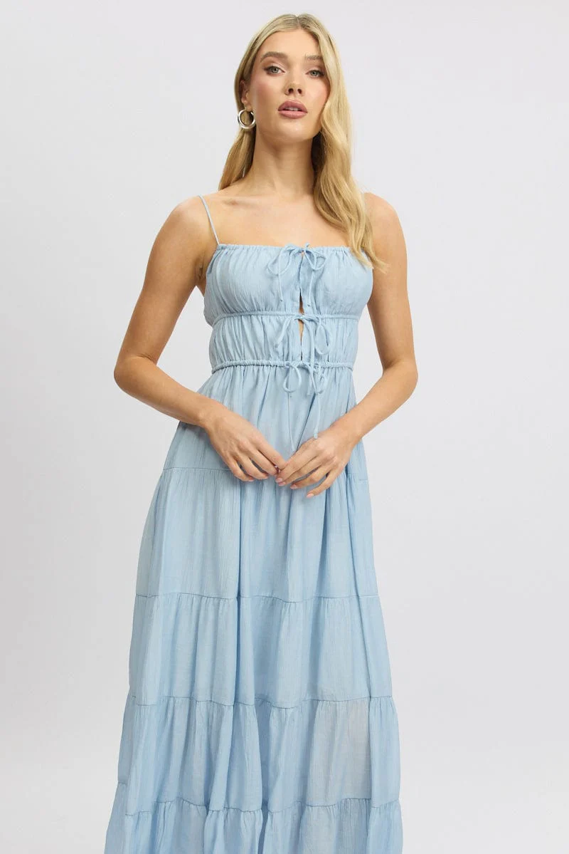 Blue Maxi Dress Ruched Detail - Image 2