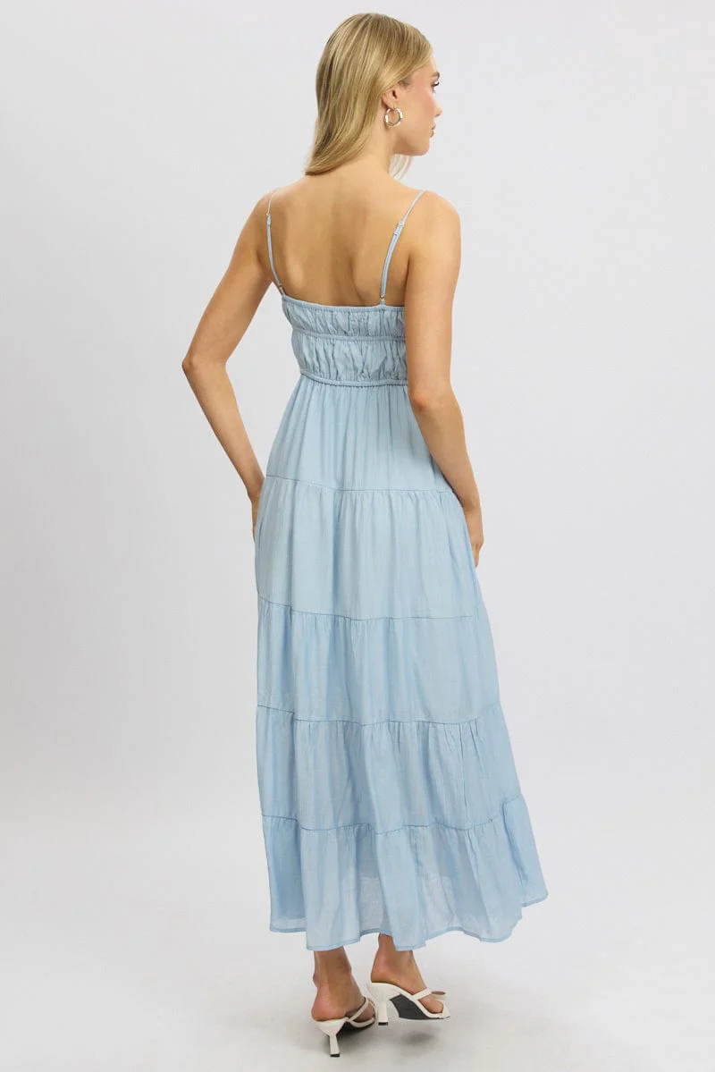 Blue Maxi Dress Ruched Detail - Image 5