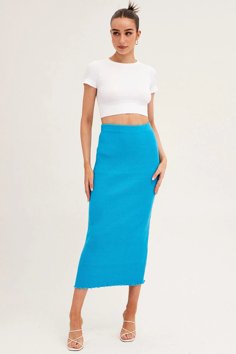 Blue Maxi Skirt Knit High Waist - Image 3