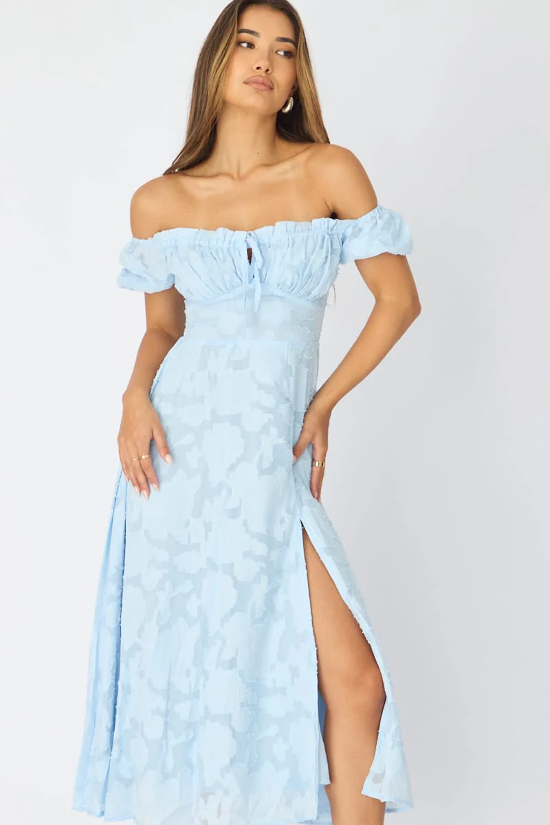 Blue Midi Dress Puff Sleeve - Image 3