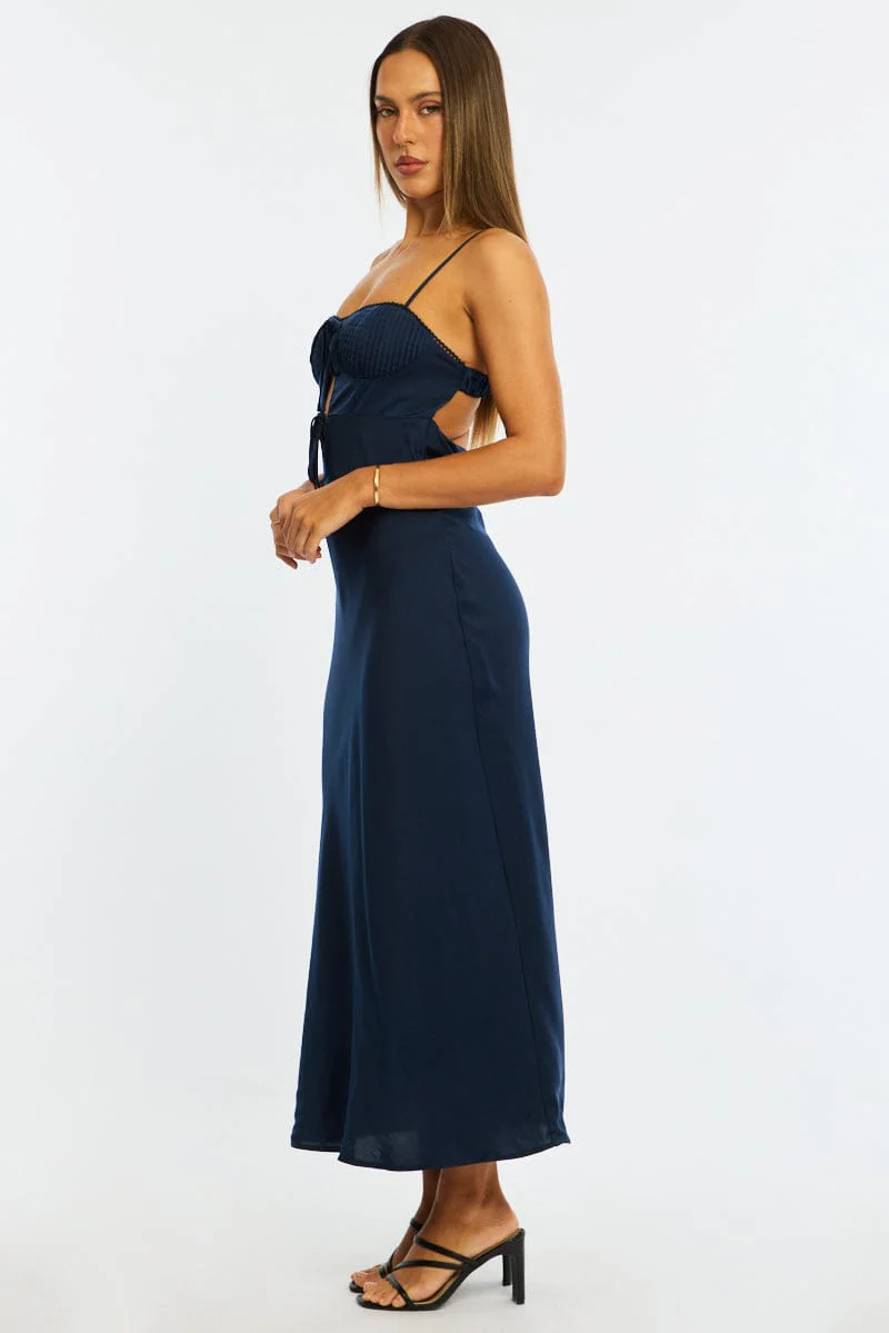 Blue Midi Dress Ribbon Detail Satin - Image 4