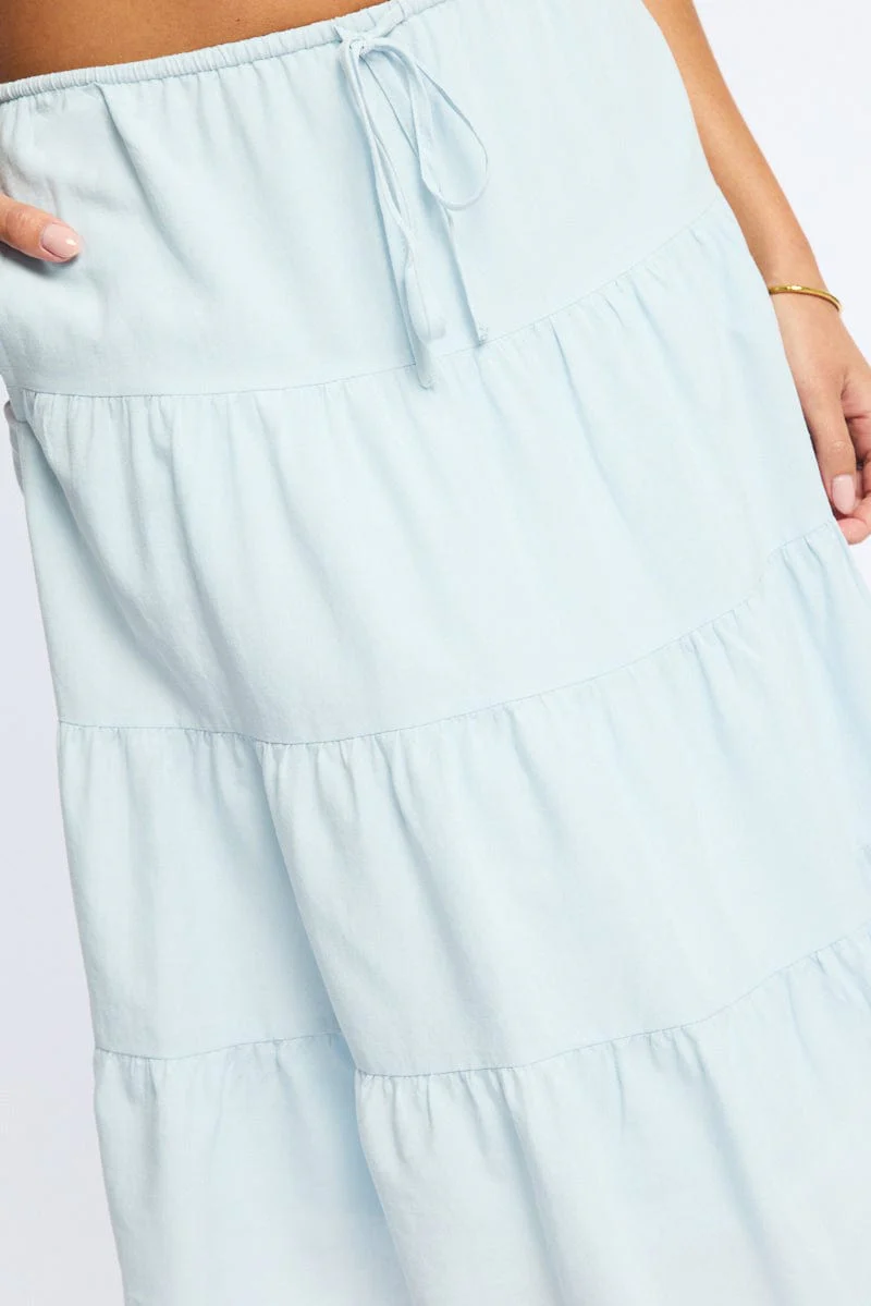Blue Midi Tiered Skirt Mid Rise Lined - Image 5