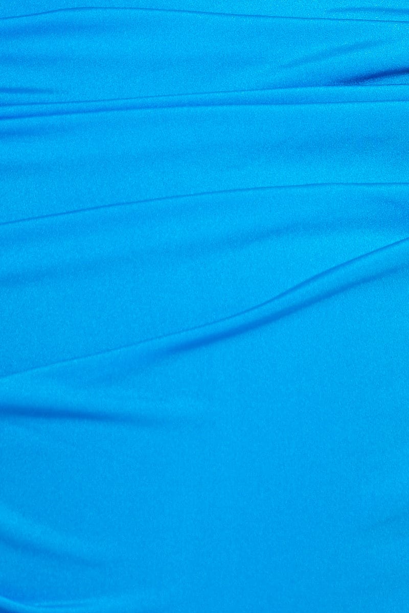 Blue Mini Dress One Shoulder Slinky Cut Out With Detail - Image 6