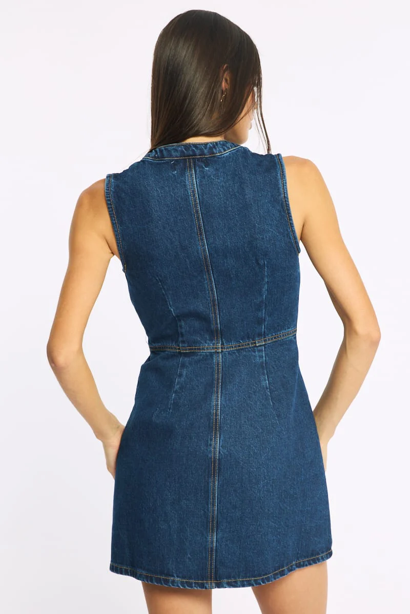Blue Mini Dress Pocket Detail - Image 5