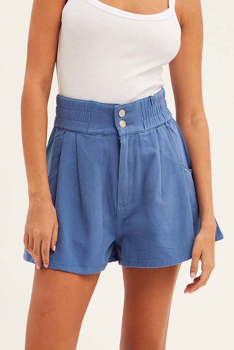 Blue Paper Bag Shorts High Waist - Image 2