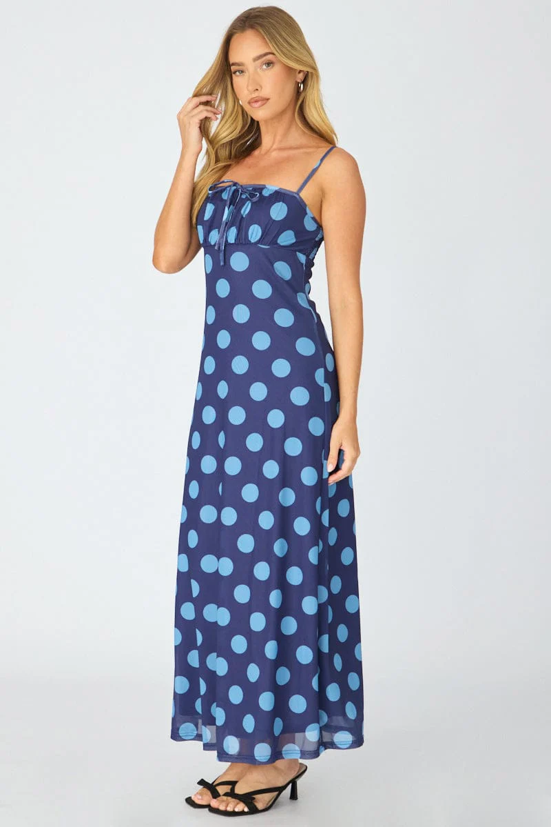 Blue Polka Dot Midi Dress Strappy - Image 4