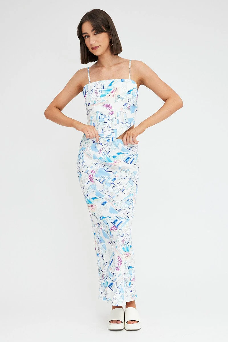 Blue Print Maxi Bias Skirt - Image 3