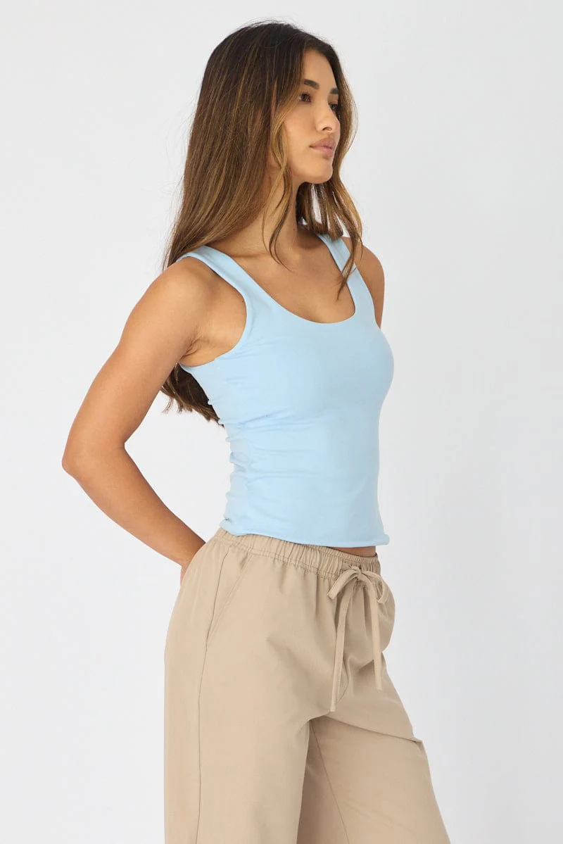 Blue Sleeveless Scoop Neck Tank Top - Image 4