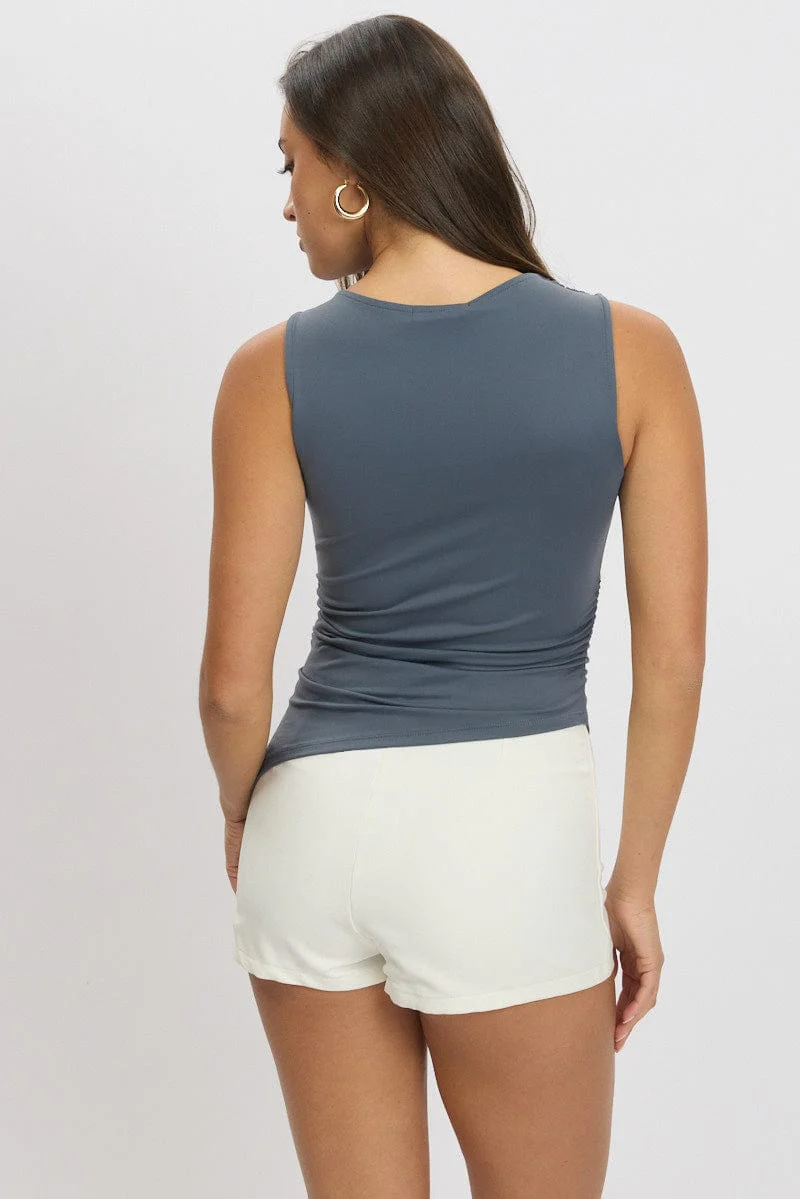 Blue Sleeveless Top Asymmetric Hem - Image 5